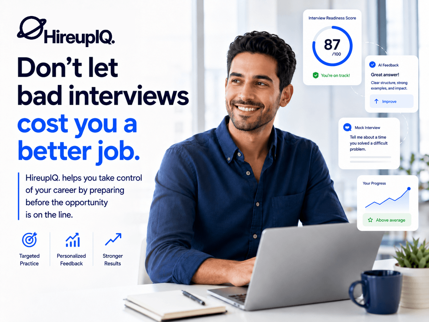 HireupIQ. job preparation visual with readiness score and coaching cards.